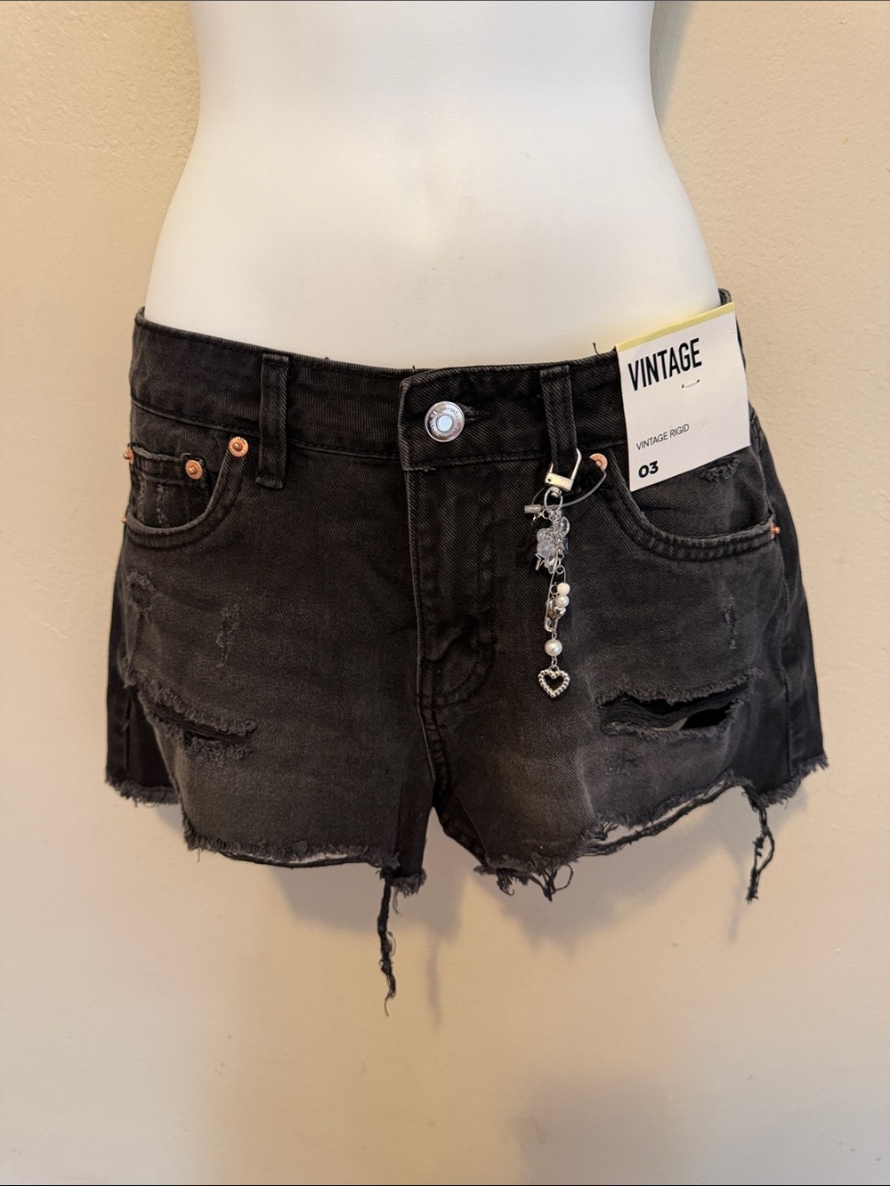 refuge Black Distressed Denim Cutoff Shorts